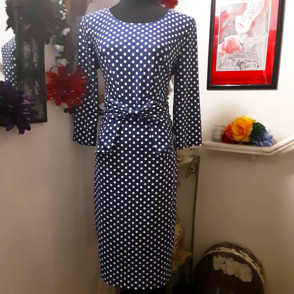 Pin-Up Inspired Blue White Polk-a-Dots Dress